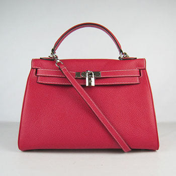 HMS Kelly 32cm Togo Leather Handbag Red/Silver Kilta bags