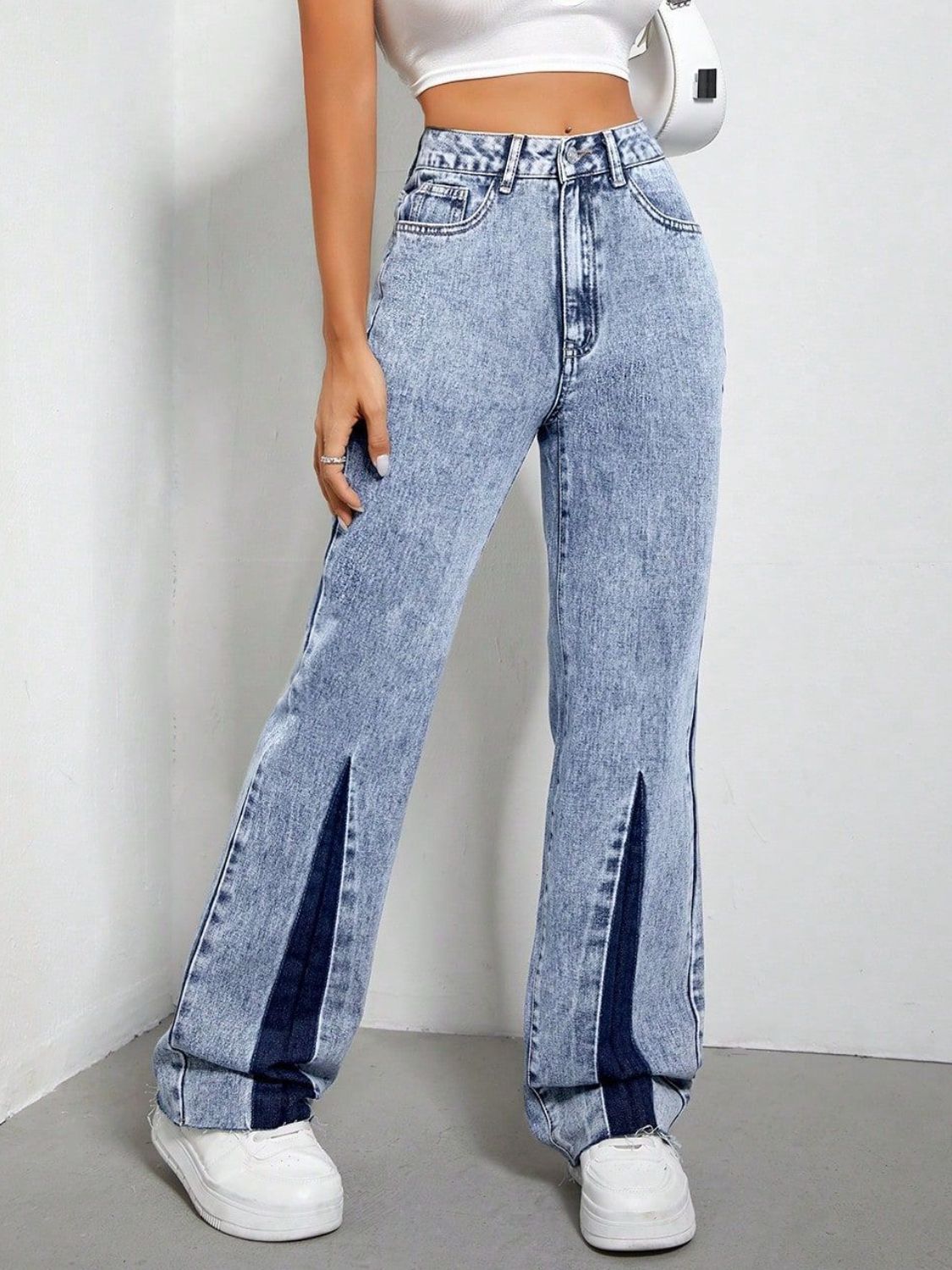 Contrast Bootcut Jeans with Pockets Trendsi