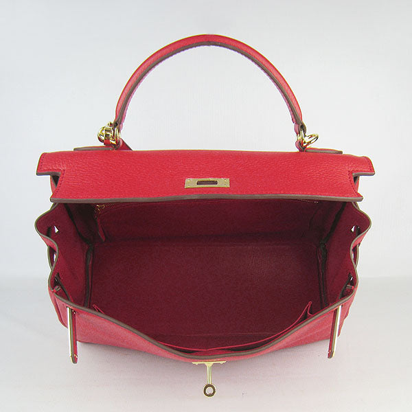 HMS Kelly 32cm Togo Leather Handbag Red/Golden Kilta bags