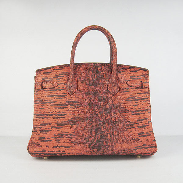 Birkin 30cm Lizard Pattern Handbag 6088 Orange/Golden - sneakerlandnet