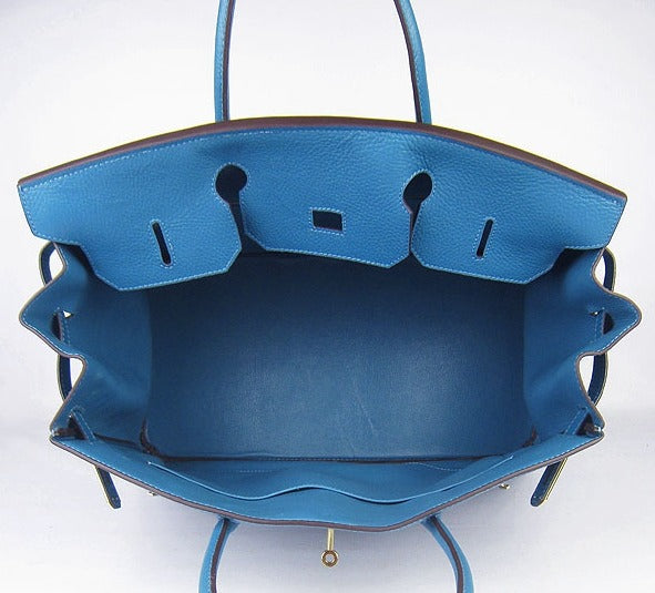 Birkin 35cm Togo Leather Handbags 6099 Blue Golden Kilta bags