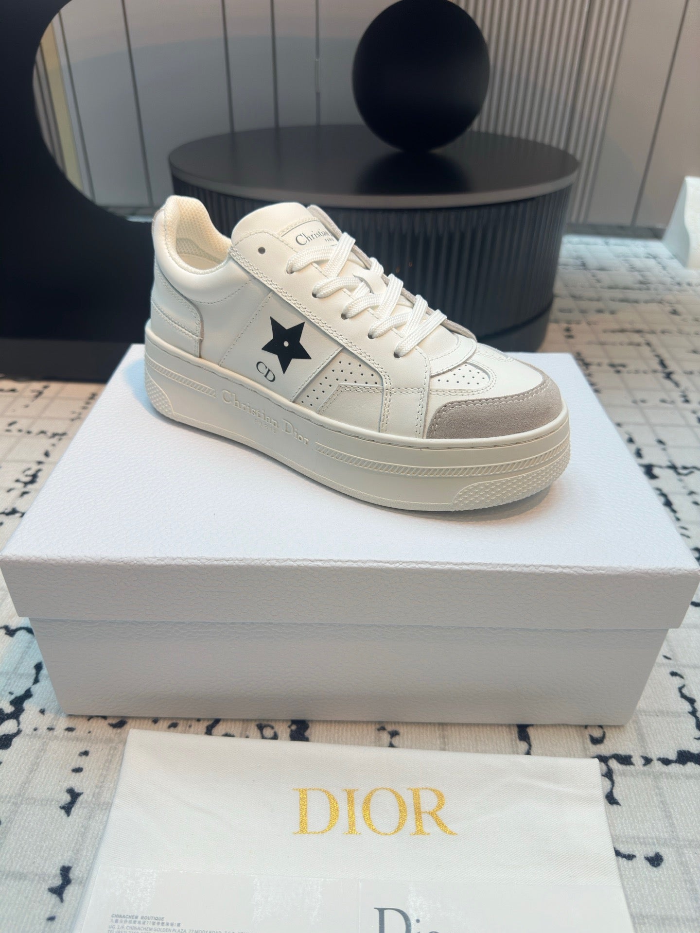 DOR Star Platform Sneaker White Calfskin and Suede-161 - sneakerhillcom