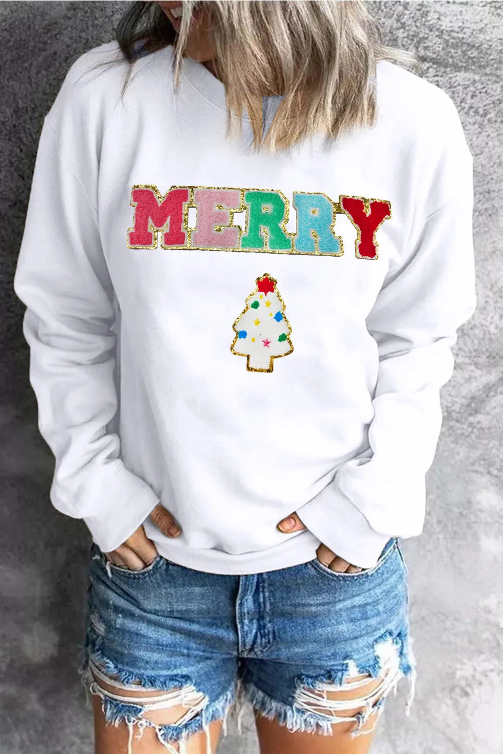 MERRY Round Neck Long Sleeve Sweatshirt Trendsi