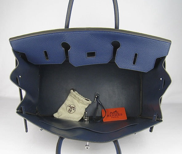 Hermes Birkin 35cm Togo Leather Handbags 6099 Dark Blue Silver - sneakerlandnet