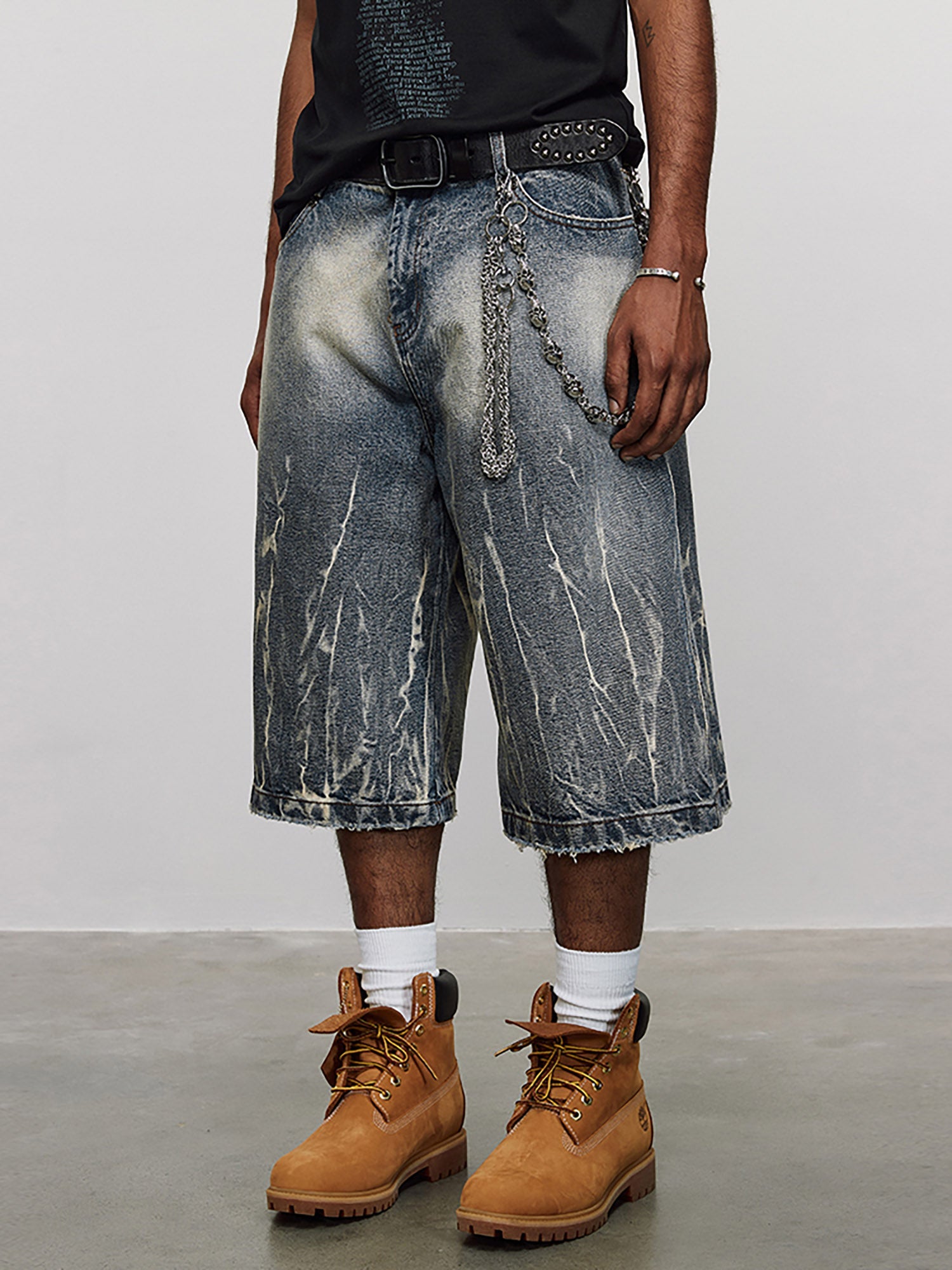 Sneakerhill Lightning Pattern Denim Hip-hop Jorts