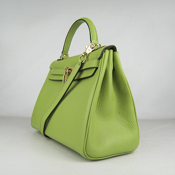 HMS Kelly 32cm Togo Leather Handbag 6108 Green Golden Kilta bags