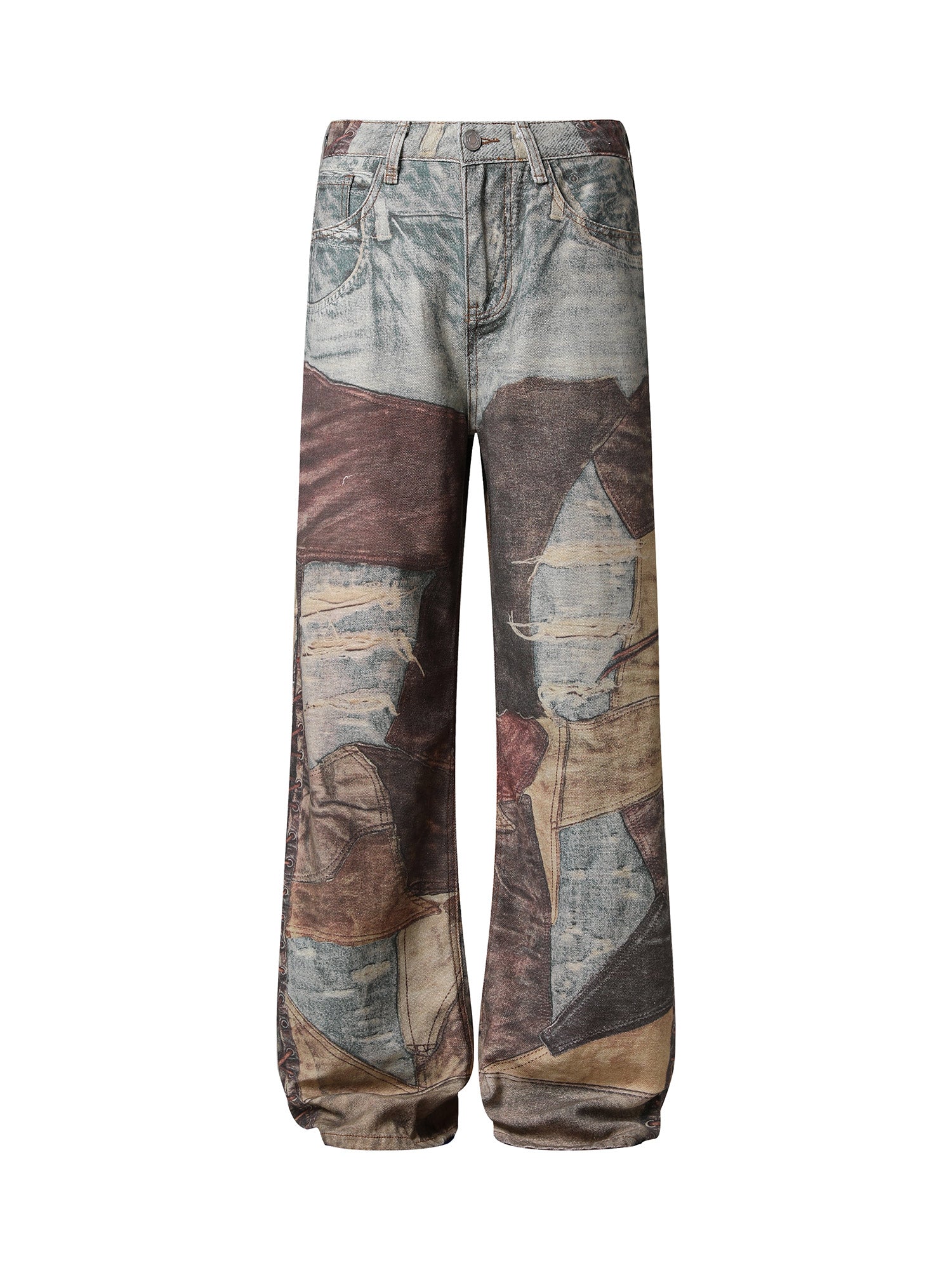 Sneakerhill High Street Distressed Washed Printed Jeans - sneakerhillcom