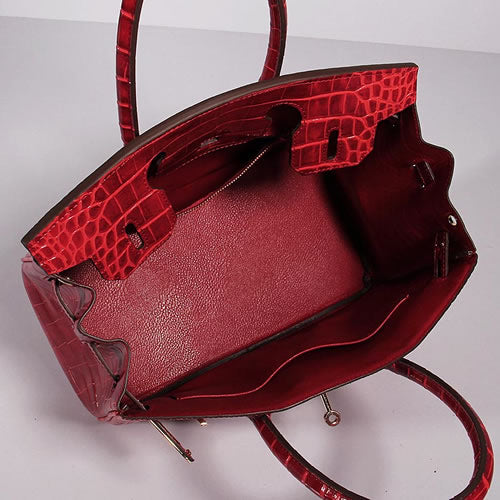 Birkin 30cm Crocodile Leather Bag With Strap Red Gold - sneakerlandnet