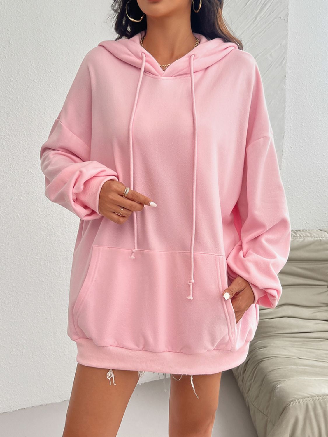 Devine Drawstring Long Sleeve Hoodie Trendsi