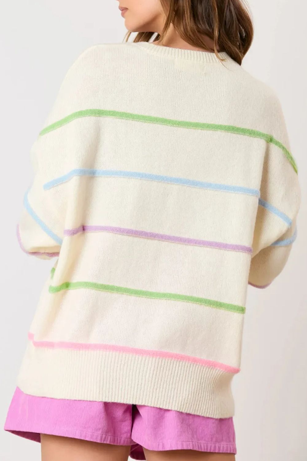 Contrast Striped Half Button Round Neck Sweater Trendsi