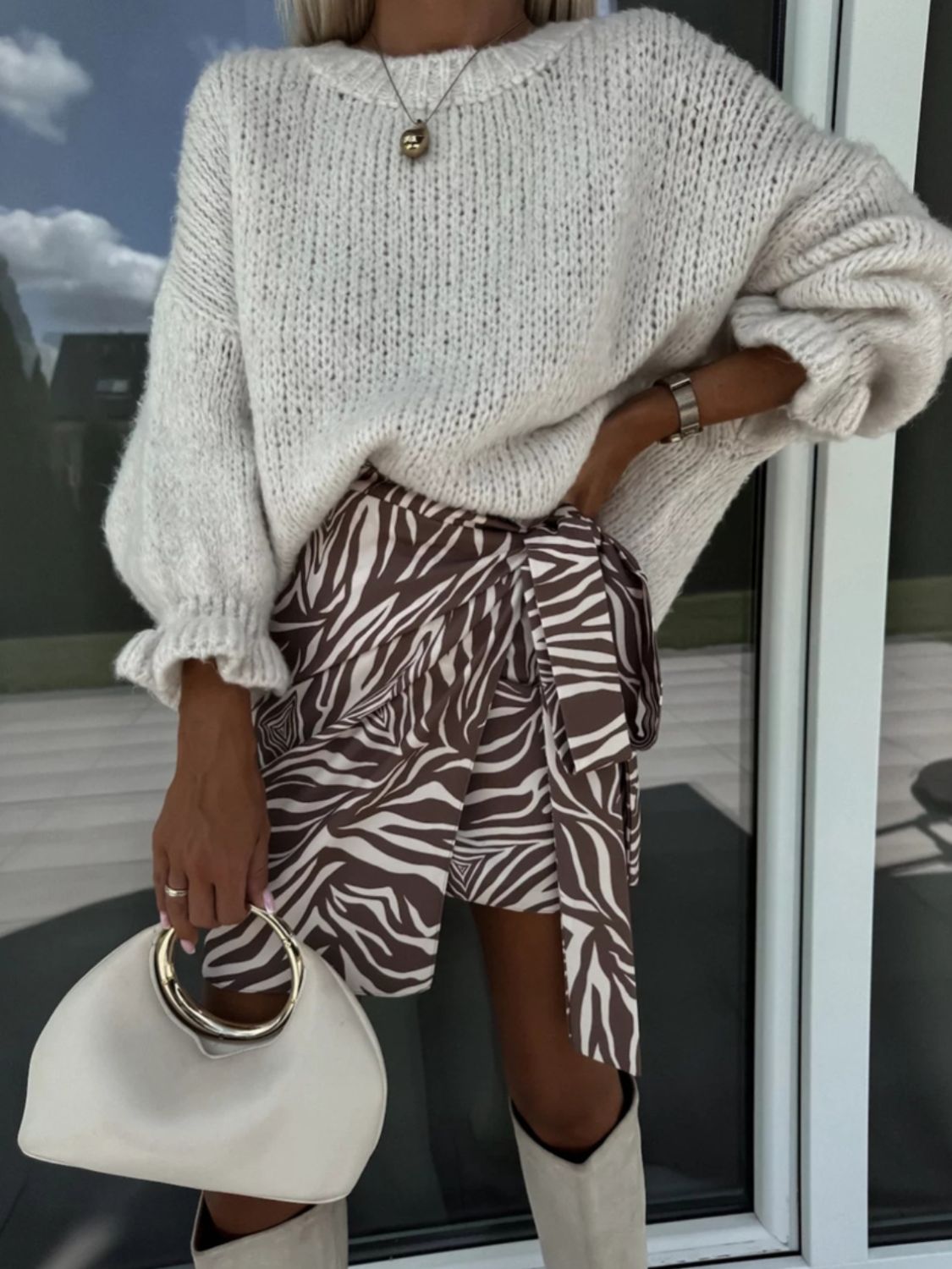 Round Neck Long Sleeve Sweater Trendsi