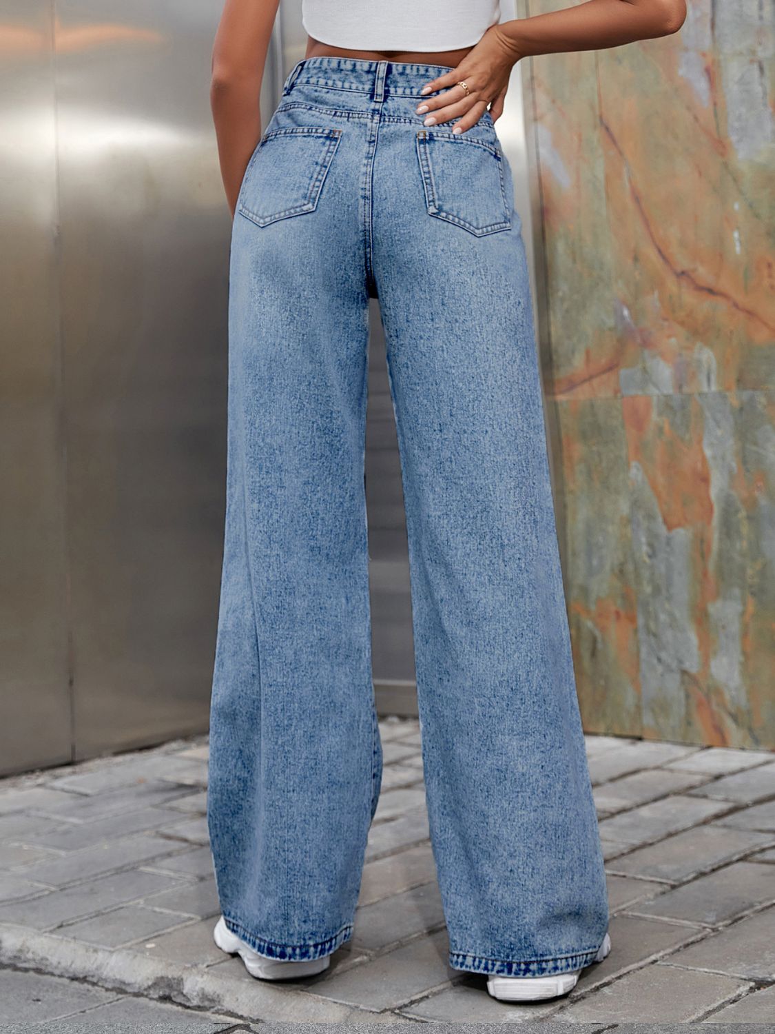 Distressed Wide Leg Jeans with Pockets Trendsi