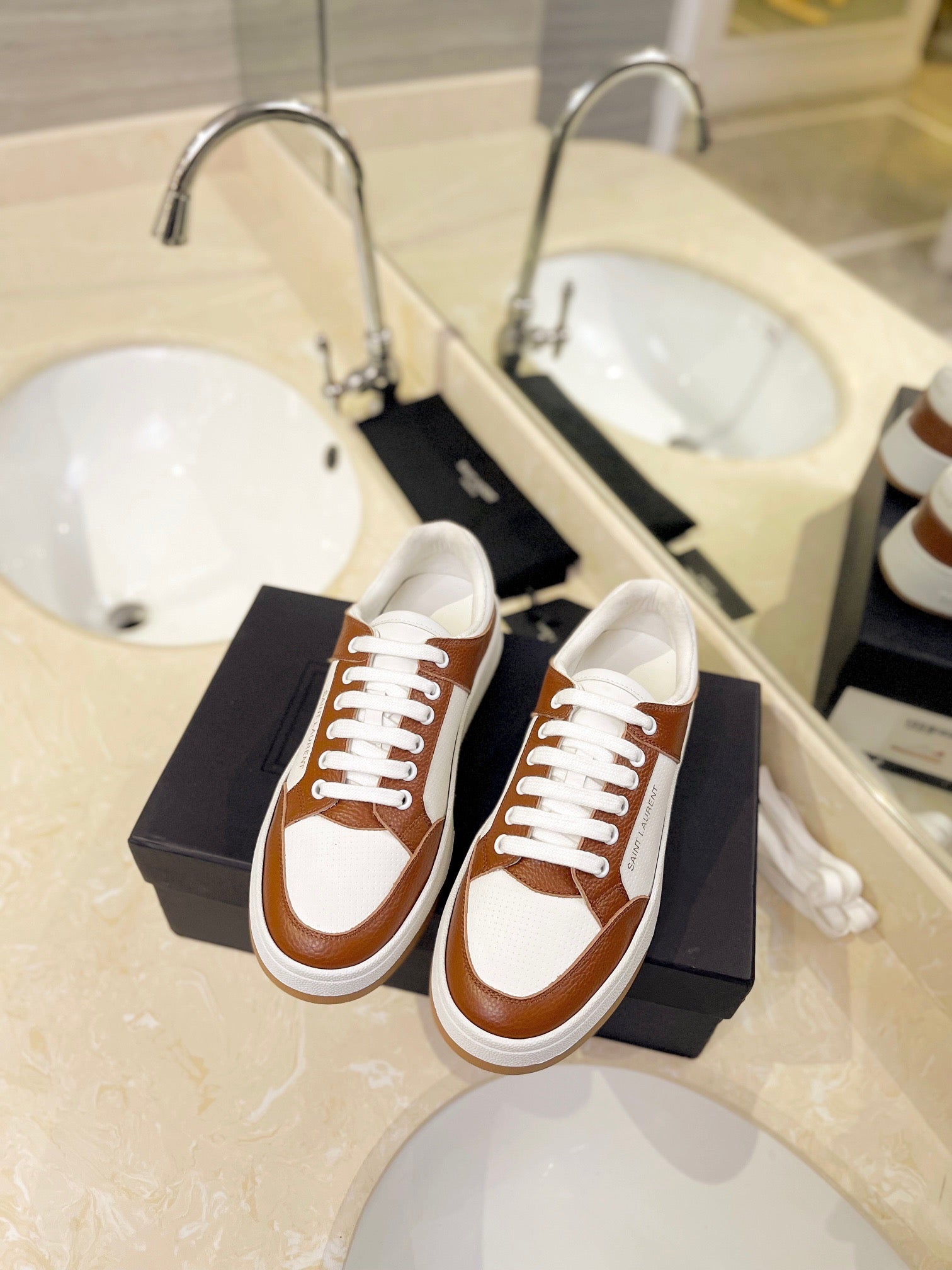 VSL Brown and White Leather Sneakers-166 - sneakerhillcom