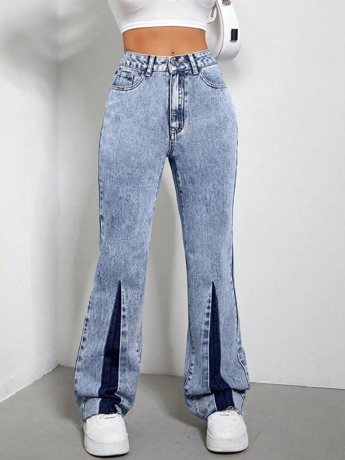 Contrast Bootcut Jeans with Pockets Trendsi