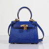 Kelly 20cm Lizard Leather Bag Electric Blue Gold Kilta bags