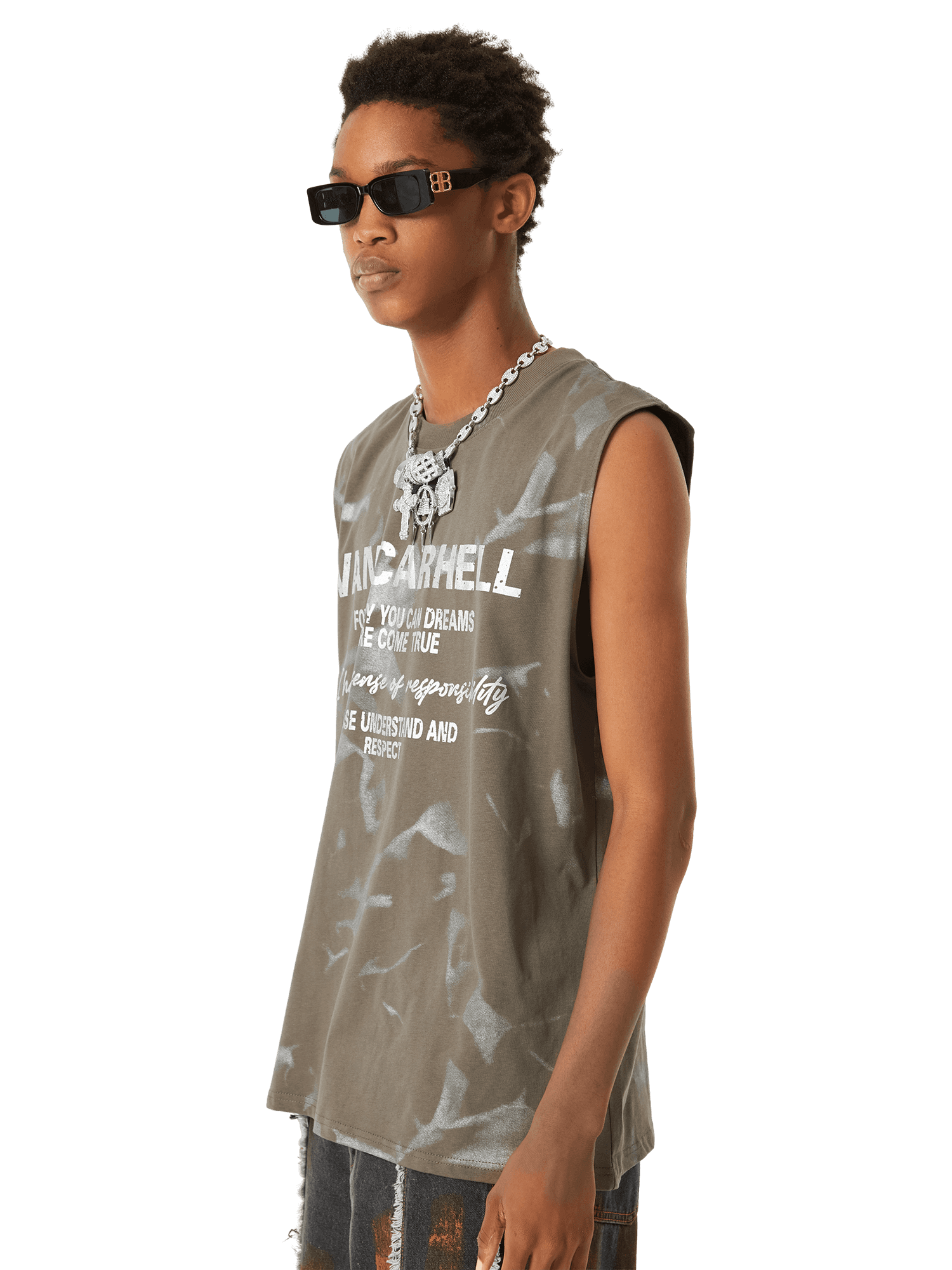 Sneakerhill American Street Style Letter Print Vest SP240604RN9F