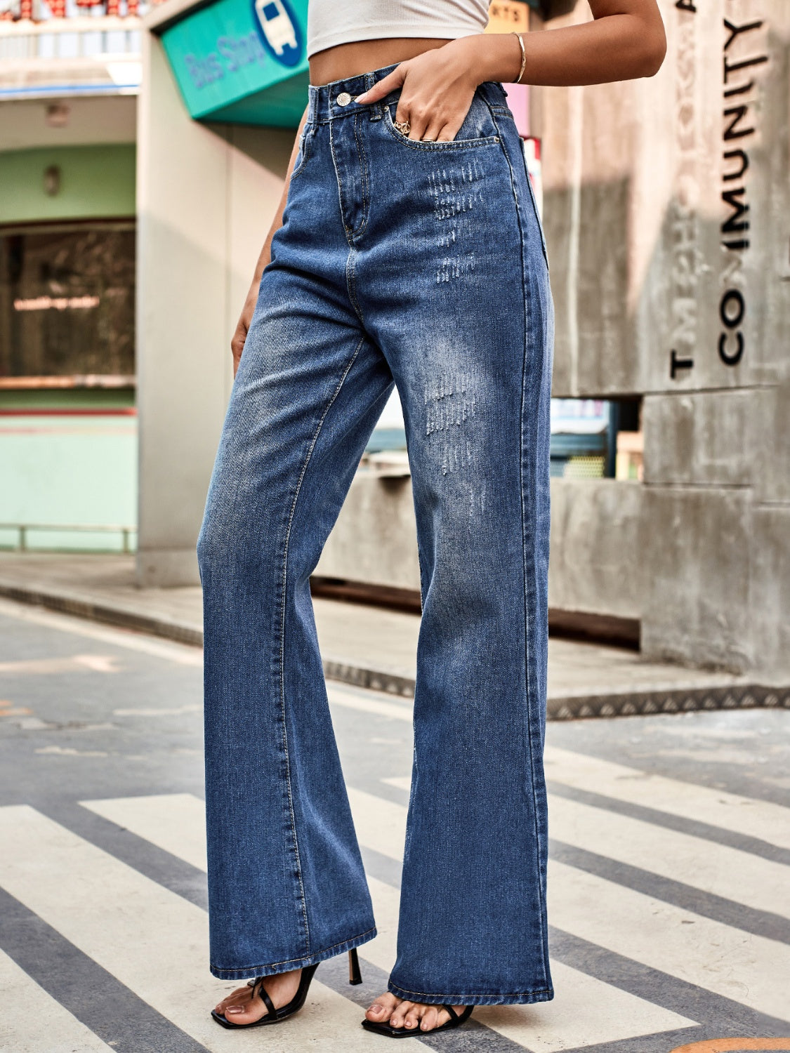 High Rise Bootcut Jeans with Pockets Trendsi