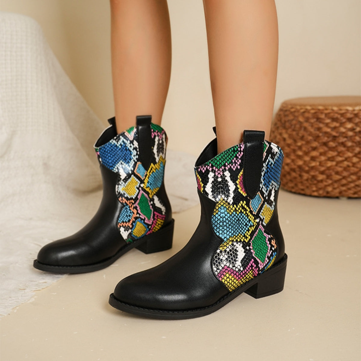 PU Leather Color Block Boots Trendsi