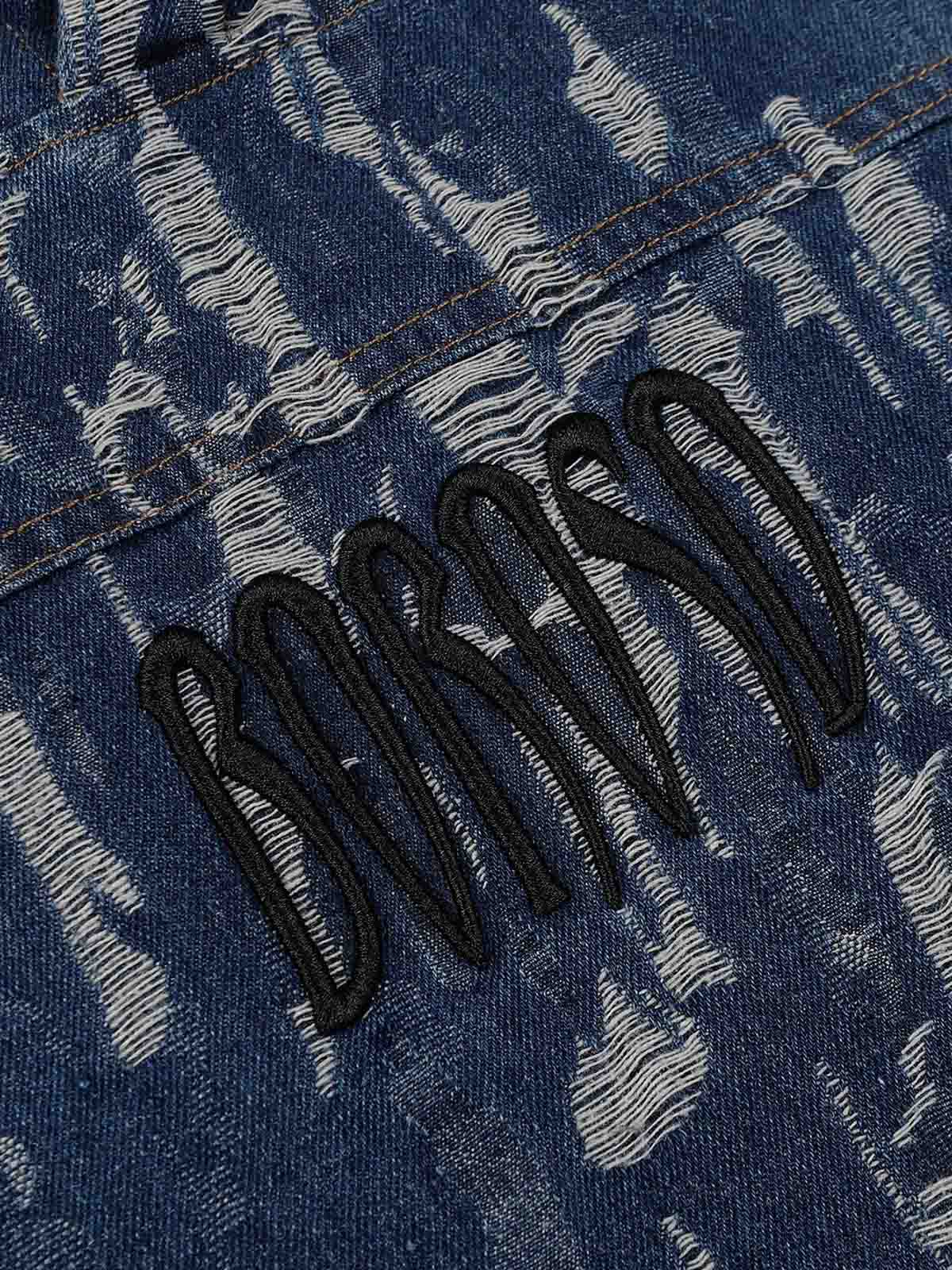 Sneakerhill Letter Embroidered Washed Denim Hoodie