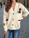 Contrast Button V-Neck Long Sleeve Cardigan Trendsi