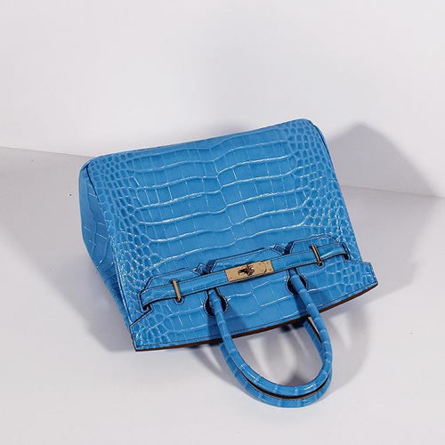 Birkin 30cm Crocodile Leather Bag With Strap Blue Gold - sneakerlandnet