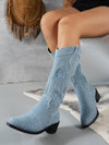 Embroidered Point Toe Block Heel Boots Trendsi