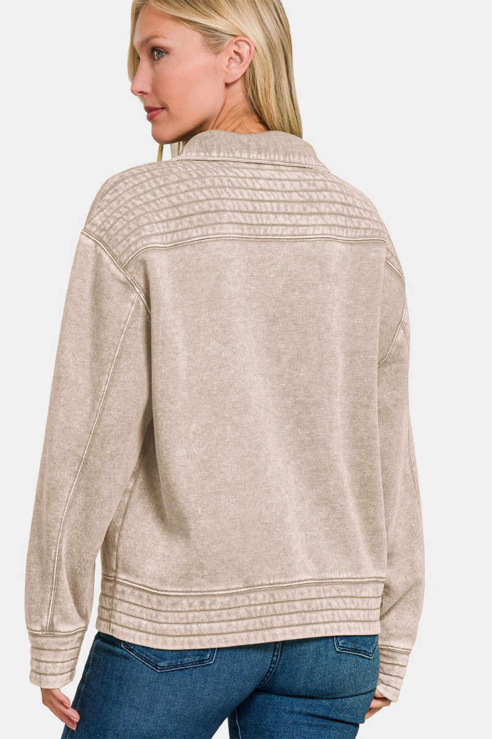 Zenana Acid Washed Half Snap Fleece Sweatshirt Trendsi