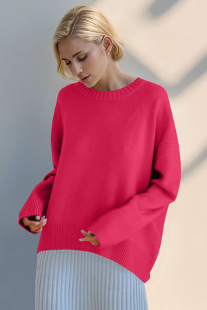 Basic Bae Round Neck Dropped Shoulder Sweater Trendsi