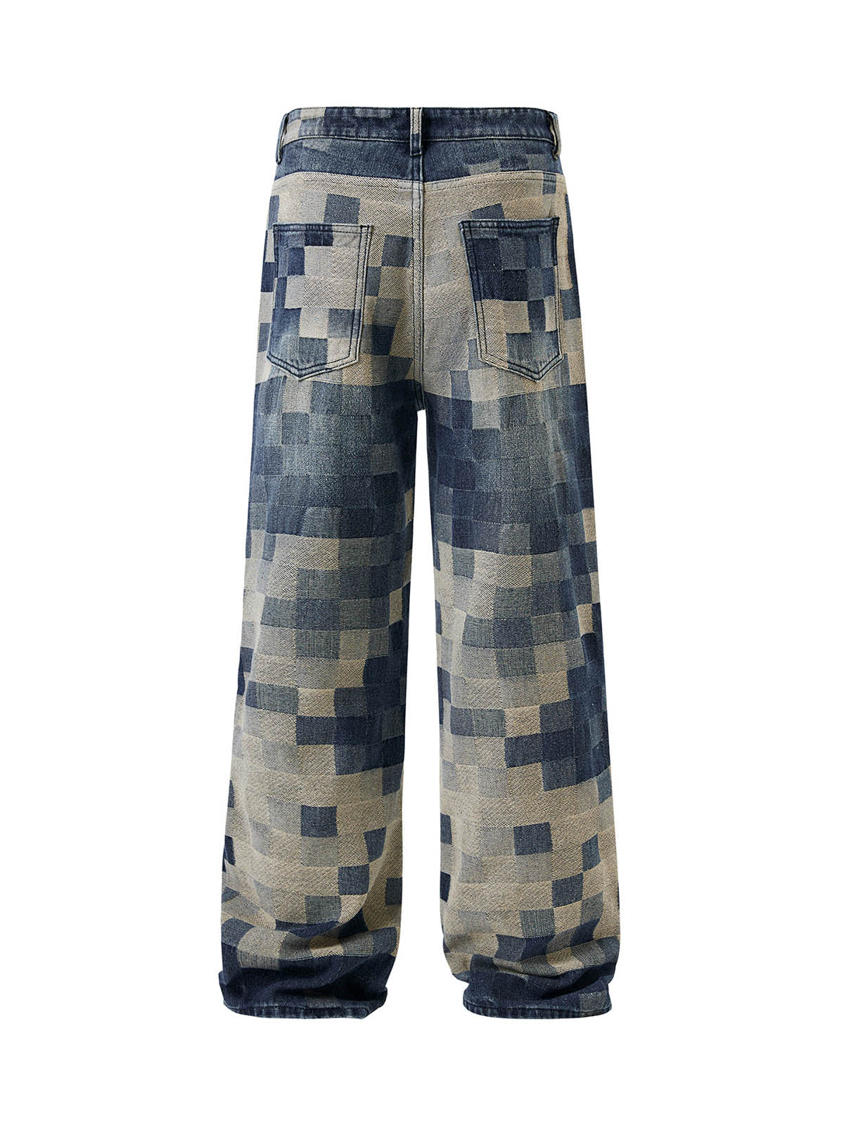 Sneakerhill Checkerboard Jacquard Wide Leg Jeans - 2193 - sneakerhillcom