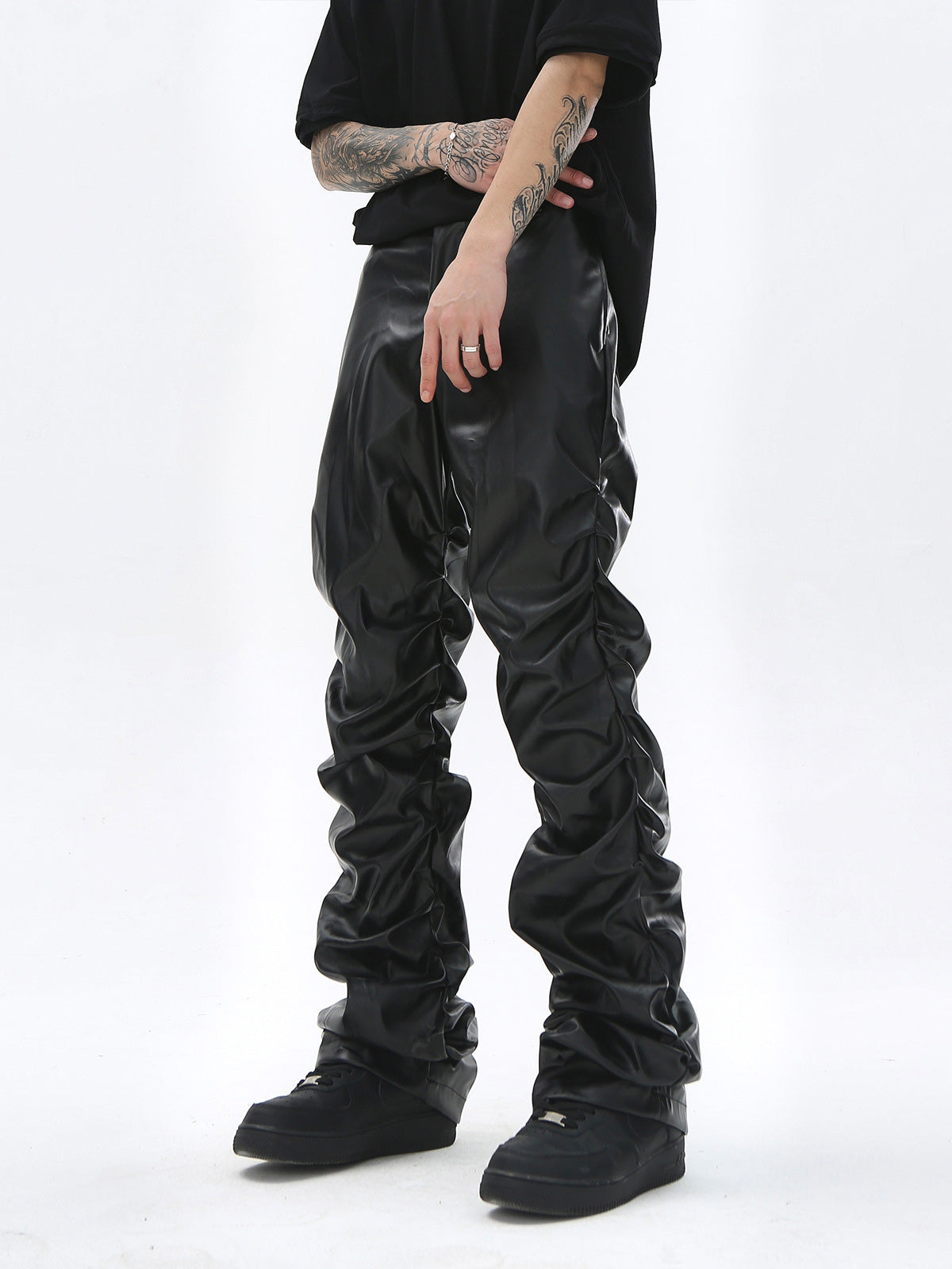 Sneakerhill Punk Style Pleated Leather Pants - 2195 SP240919W89H