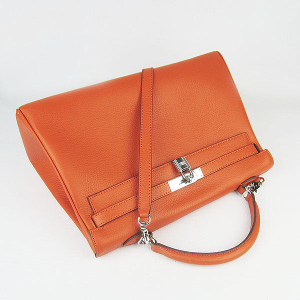 Kelly 35cm Togo Leather Handbag Orange/Silver Kilta bags