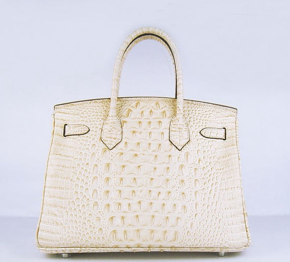 Birkin 30cm Crocodile Head Vein Handbags Beige Silver - sneakerlandnet