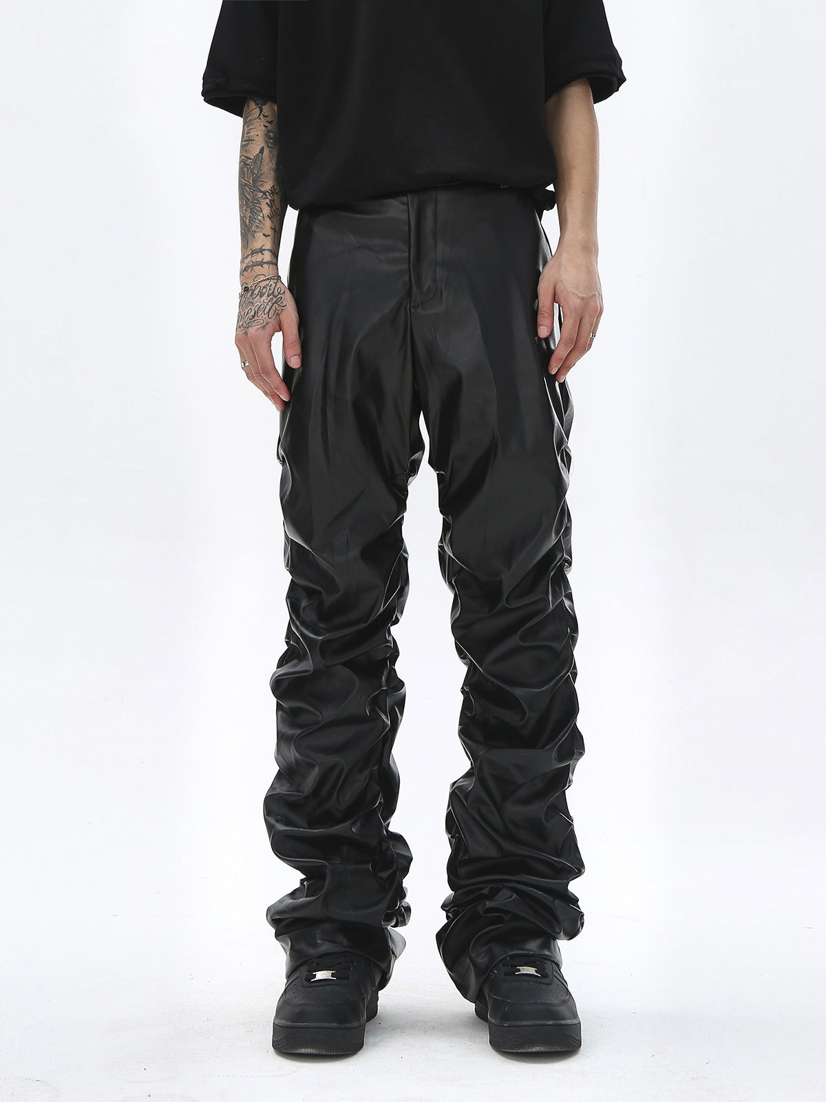 Sneakerhill Punk Style Pleated Leather Pants - 2195 SP240919W89H