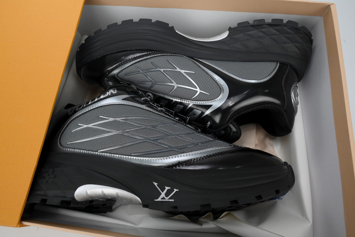 Custom LV Discovery Lace Up Black and White Silver sneakerland