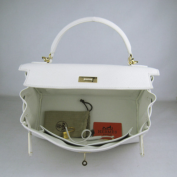 HMS Kelly 32cm Togo Leather Handbag 6108 White Golden Kilta bags