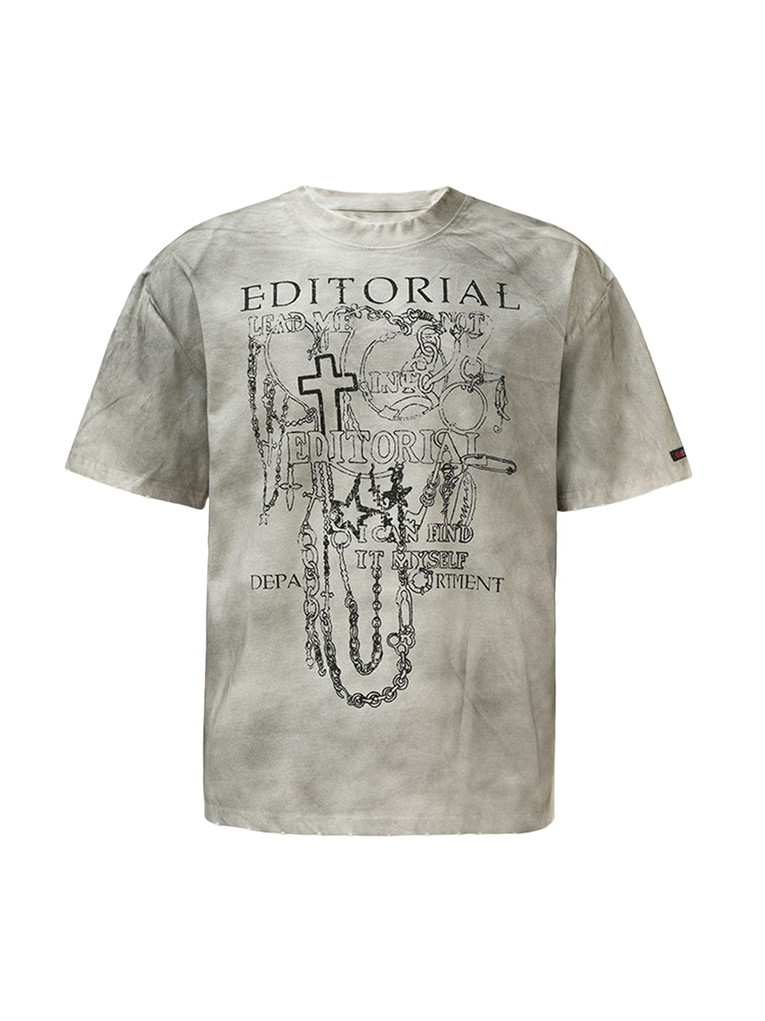 Sneakerhill Mud-dyed Dirty Spray Cross Print Street Rap T-Shirt SP240704UJQU