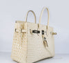 HMS Birkin 35cm Crocodile Head Veins Handbags Beige Silver - sneakerlandnet