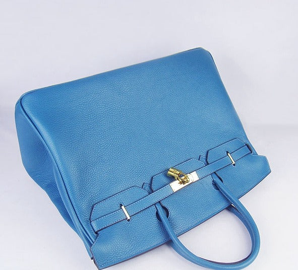 Birkin 35cm Togo Leather Handbags 6099 Blue Golden Kilta bags