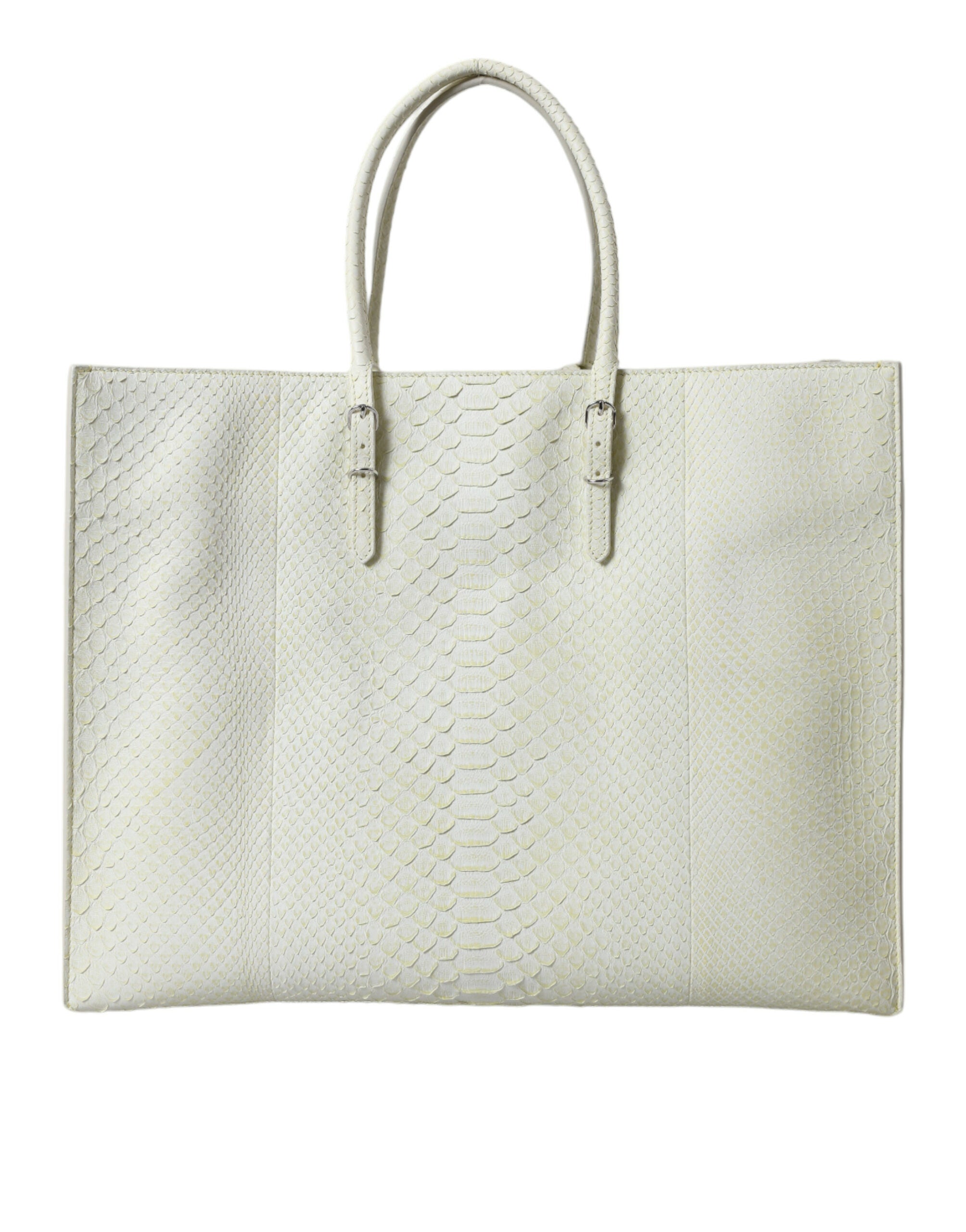 Chic Python Leather Tote in White & Yellow - sneakerhillcom