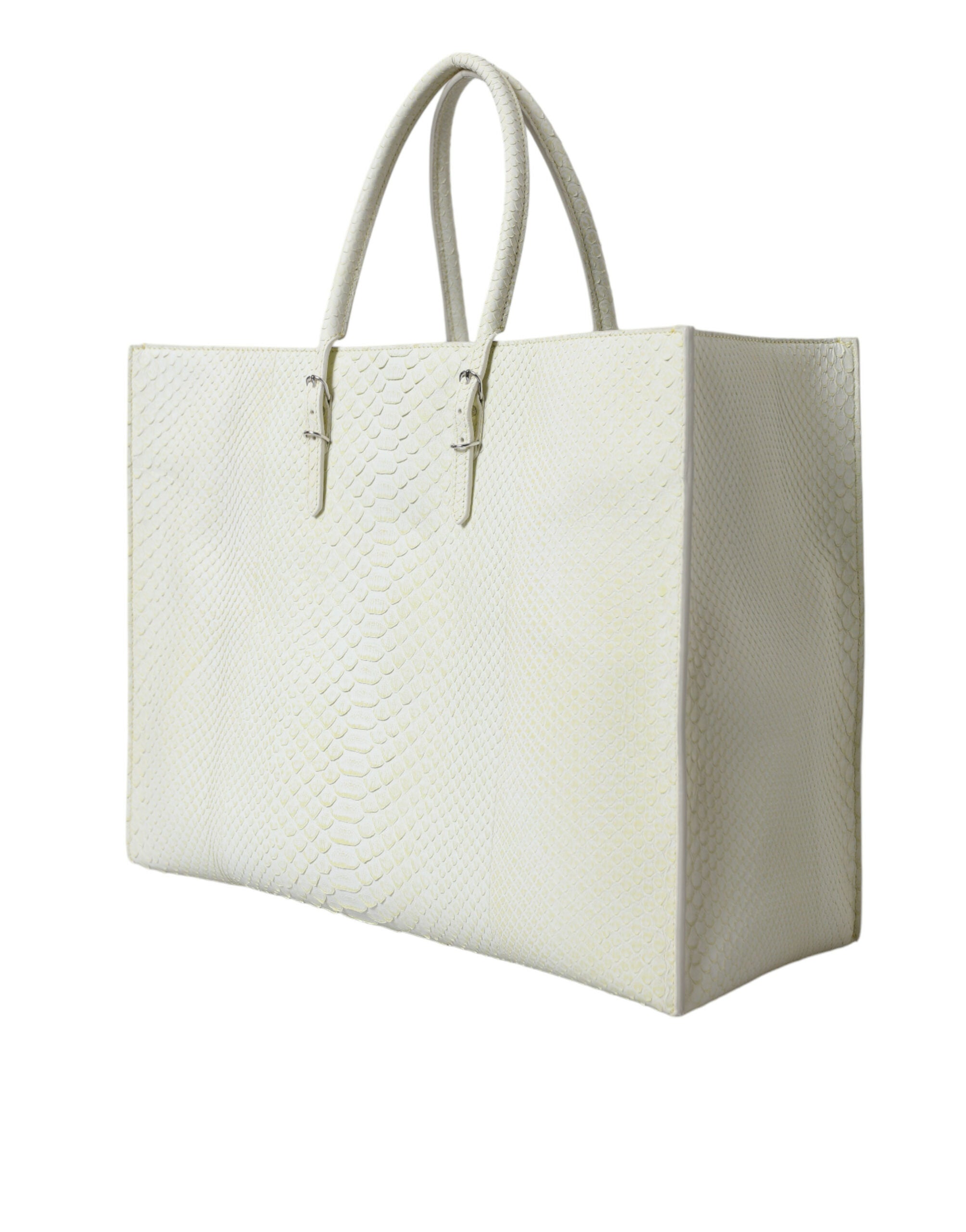 Chic Python Leather Tote in White & Yellow - sneakerhillcom