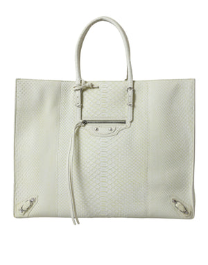 Chic Python Leather Tote in White & Yellow - sneakerhillcom