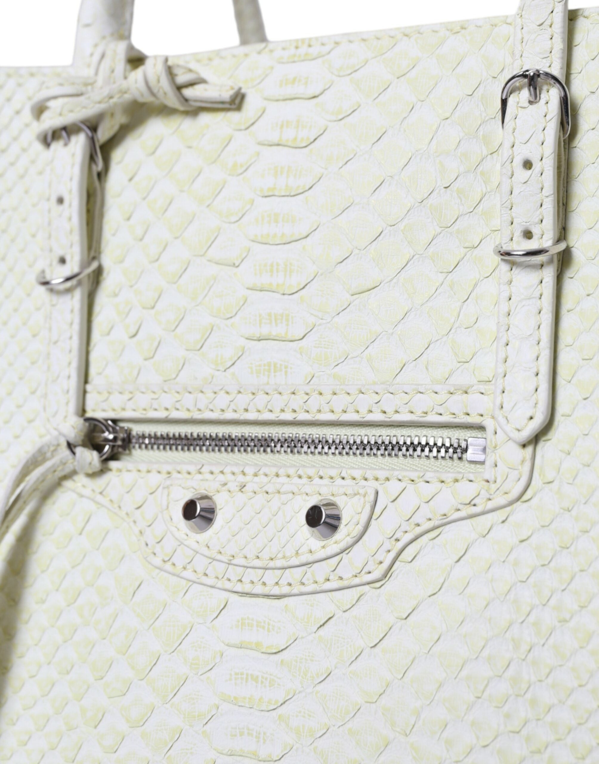 Chic Python Leather Tote in White & Yellow - sneakerhillcom