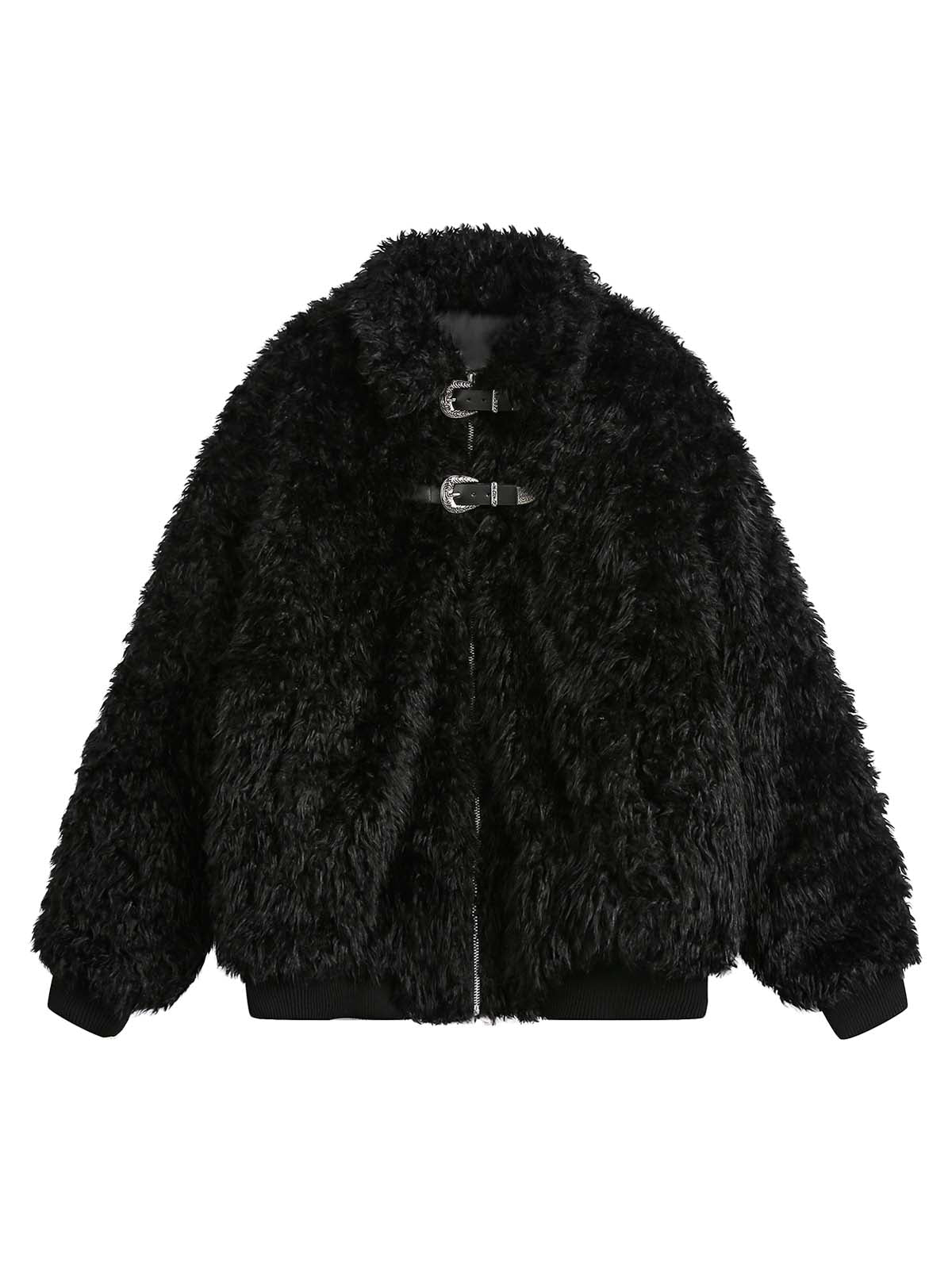 Sneakerhill Metal leather button Faux Fur Jacket - sneakerhillcom