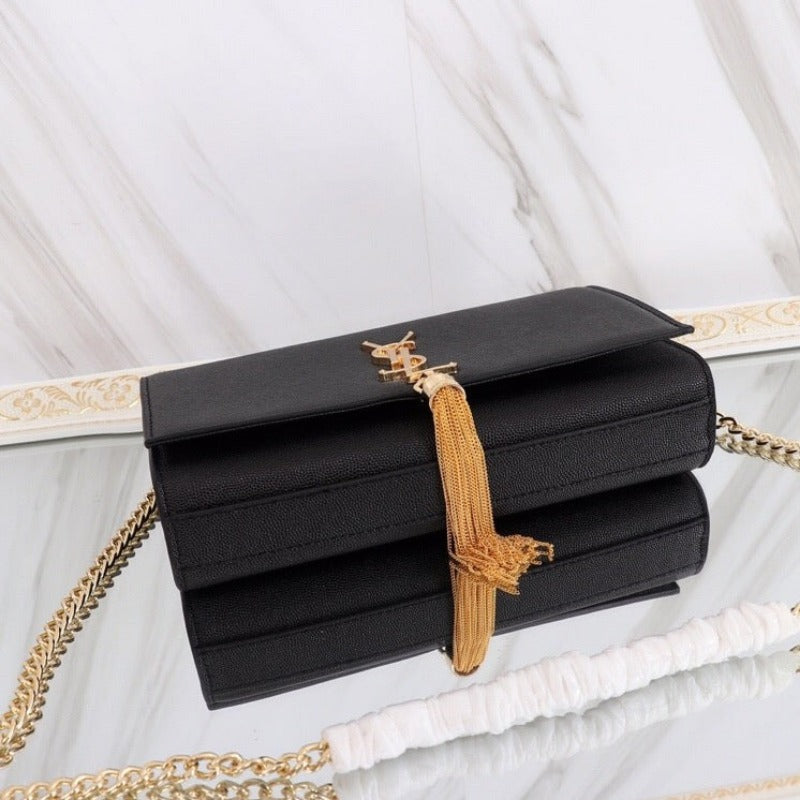 Sneakerhill - Medium Kate Tassel Bag With Chain Black - sneakerhillcom