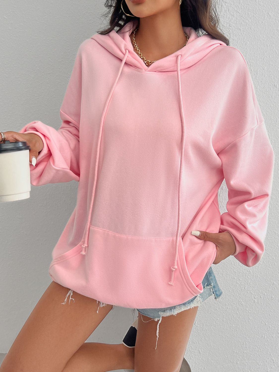 Devine Drawstring Long Sleeve Hoodie Trendsi