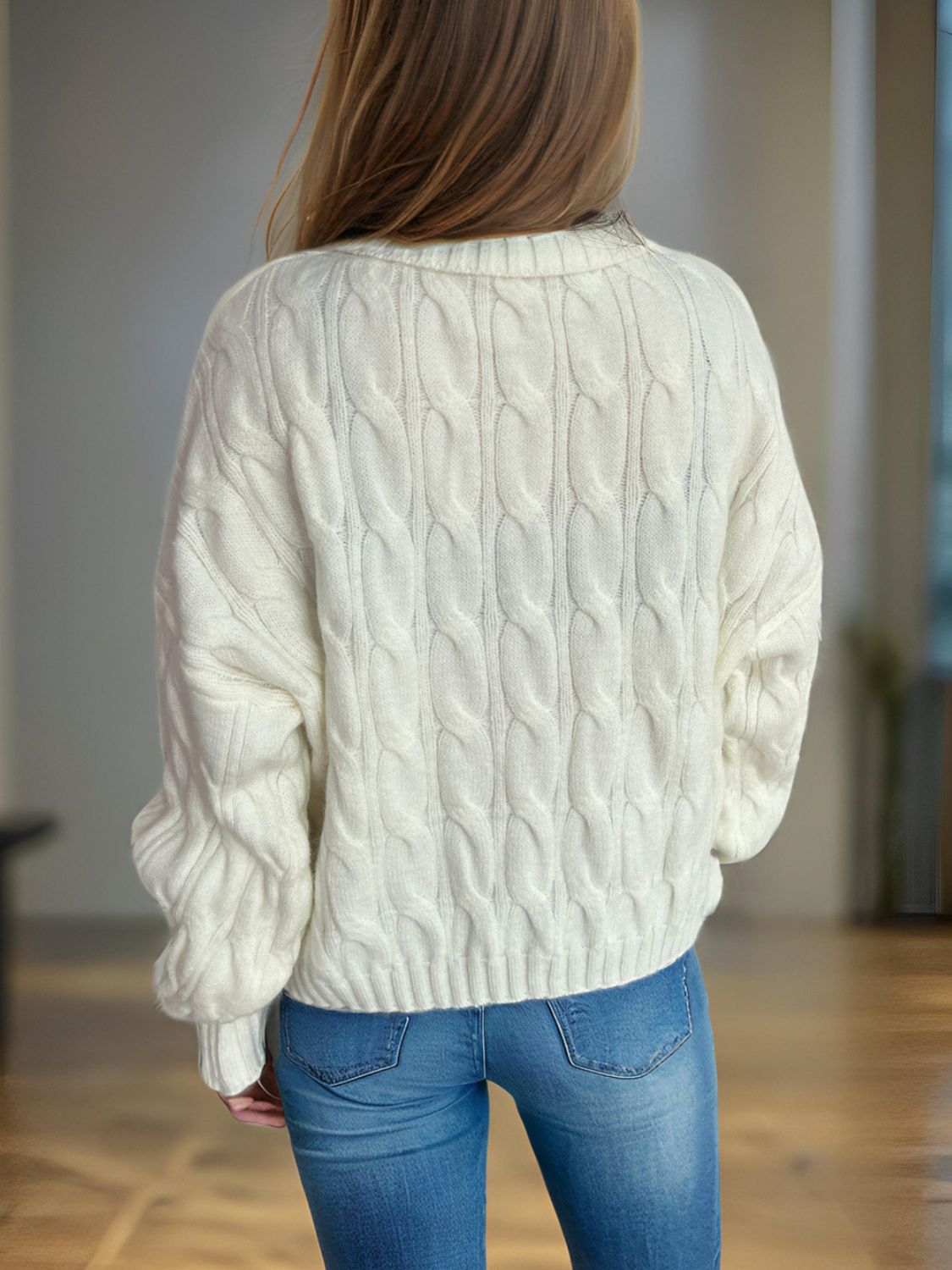 Cable-Knit Turtleneck Long Sleeve Sweater Trendsi