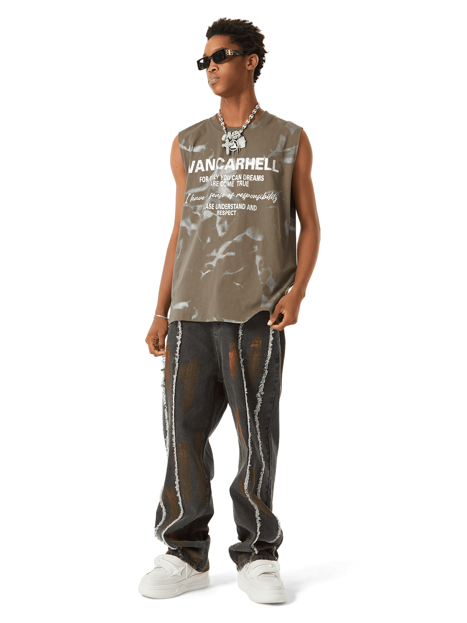 Sneakerhill American Street Style Spray Painted Fur Jeans - 2052 - sneakerhillcom