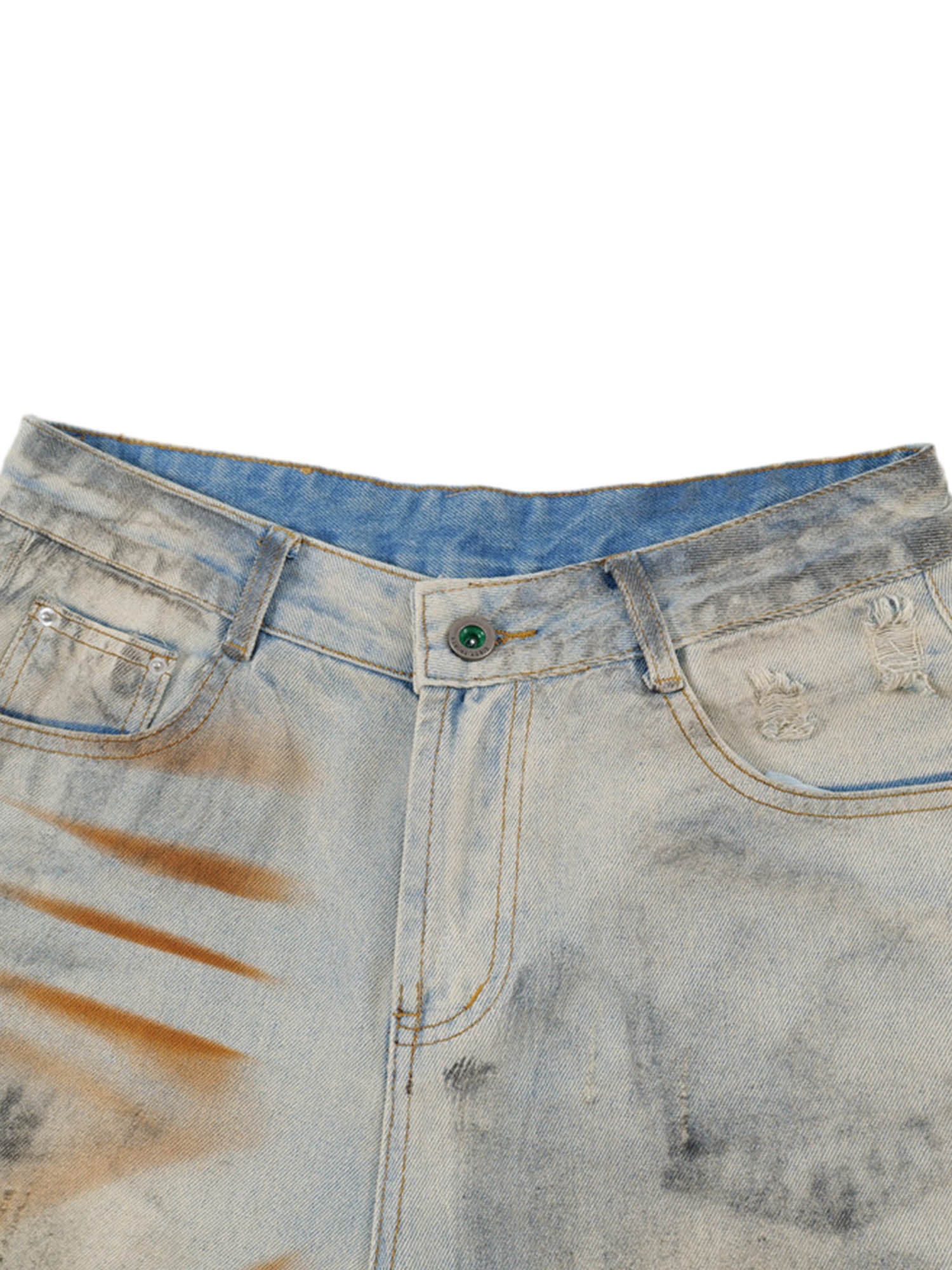 Sneakerhill Punk High Street Dirty Ripped Denim Jorts SP2407182JO2