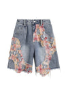 Sneakerhill Craftsmanship Ripped Floral Denim Shorts - 2135