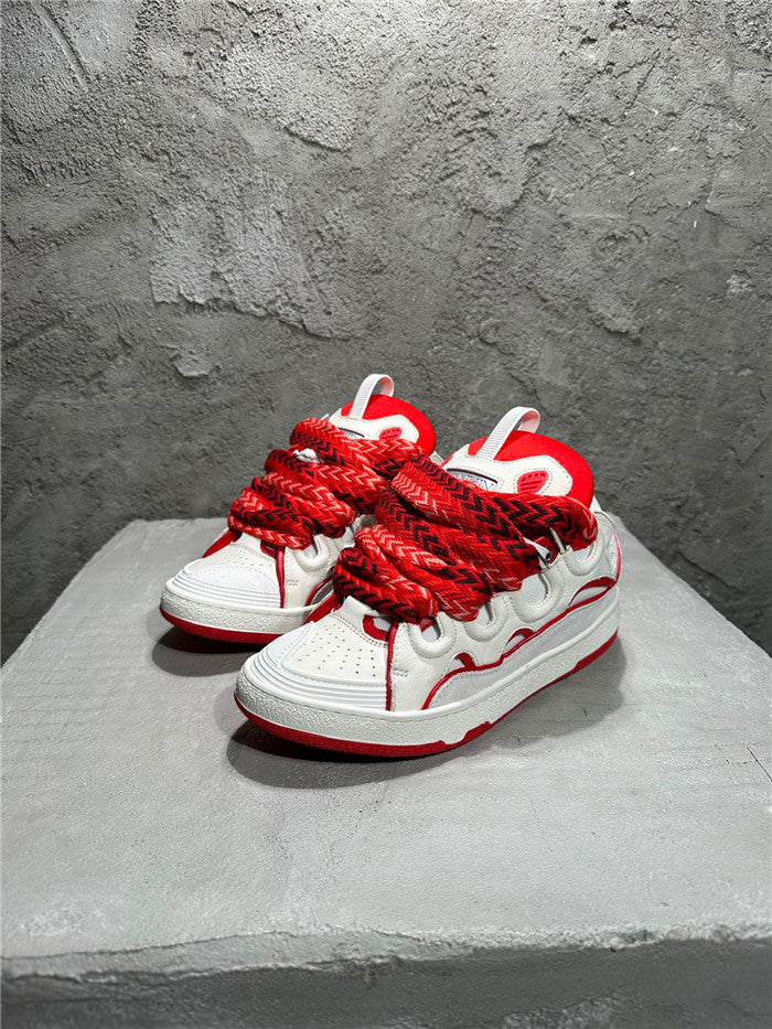 Premium Men Leather Curb Sneaker red white - sneakerhillcom